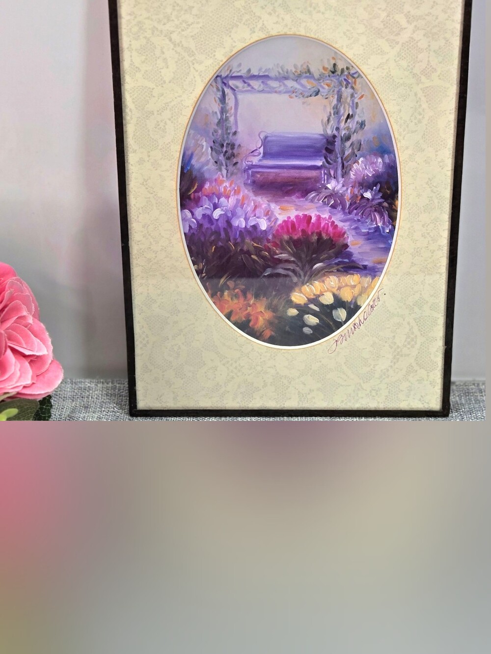 Joyce Burkholder Framed Art Print Garden Bench Hand Soldered Metal Frame Wilno